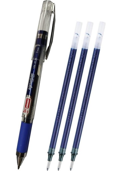 Mavi Imza Kalemi 1.0mm 1 Adet Refil Yedek Uç Mürekkep 3 Adet Mikro Imza Kalemi Yeni Kasa MK-8526 Kalın Uçlu Pilot Kalemi