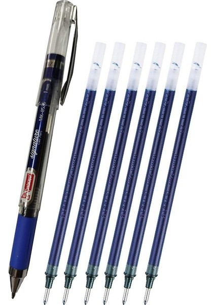 Mavi Imza Kalemi 1.0mm 1 Adet Refil Yedek Uç Mürekkep 6 Adet Mikro Imza Kalemi Yeni Kasa MK-8526 Kalın Uçlu Pilot Kalemi