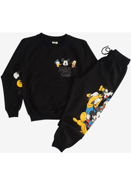 Kız Çocuk Pamuklu Mickey Mouse & Friends Figür Uzun Kollu Bisiklet Yaka Siyah yumuşak Eşofman Takımı fiyatları