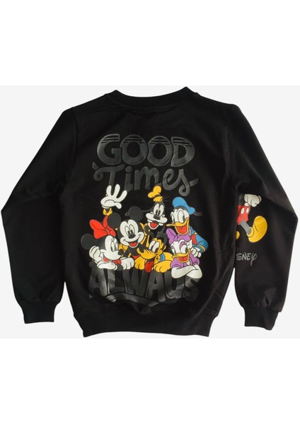 Kız Çocuk Pamuklu Mickey Mouse & Friends Figür Uzun Kollu Bisiklet Yaka Siyah yumuşak Eşofman Takımı modelleri