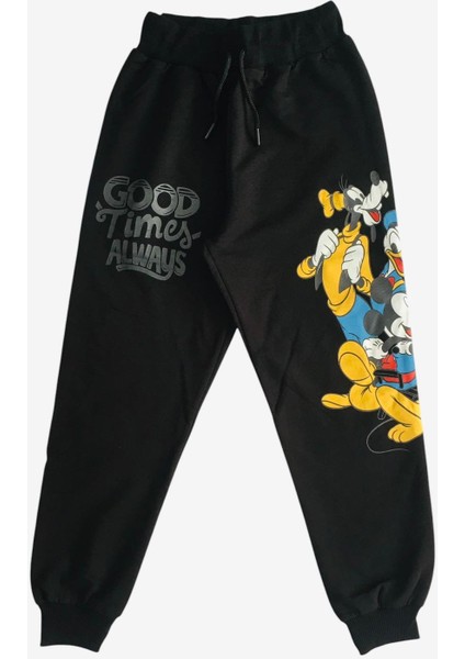 Kız Çocuk Pamuklu Mickey Mouse & Friends Figür Uzun Kollu Bisiklet Yaka Siyah yumuşak Eşofman Takımı fırsatları