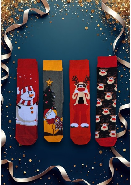 4'lü Yılbaşı Çorabı Noel Christmas Temalı Unisex Soket Çorap Karışık Kadın ve Erkek Hediye Kutulu 106 fiyatları