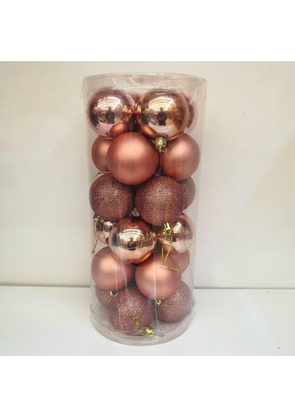Tekno Trust Asılabilir Yılbaşı Yeniyıl Ağacı Süsü 6 cm Top Rose 24 Lü Christmas Tree Ornaments Yeni Yıl Süsleri