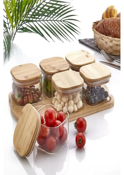 Bambu Kapaklı Cam Kahvaltılık 6lı M 0003