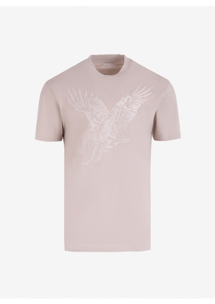 Bisiklet Yaka Baskılı Bej Erkek T-Shirt 6dztad ZJ9TZ 17AB