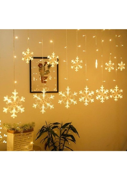 Tekno Trust 3 Metre LED Işıklı 12'li Kar Tanesi Işık Zinciri Dekoratif Fişli Aydınlatma Ev Dekorasyonu Süsleme