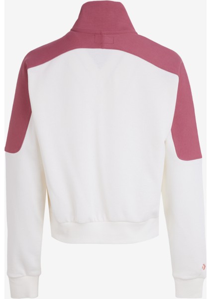 Krem Kadın Dik Yaka Regular Fit Sweatshirt Wordmark 1/2 Zıp Egret