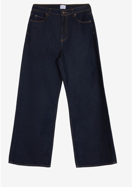 Yüksek Bel Bol Paça Bol Kesim Lacivert Kadın Denim Pantolon Luıse Wide fiyatları