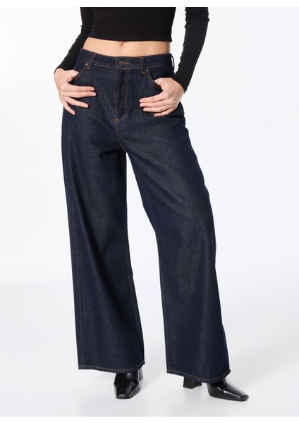 Yüksek Bel Bol Paça Bol Kesim Lacivert Kadın Denim Pantolon Luıse Wide fırsatları