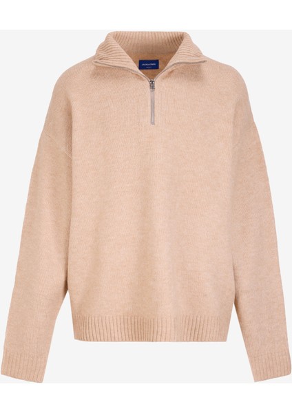 Dik Yaka Relaxed Bej Erkek Kazak 12241817_JOROLLIE Knıt Half Zıp Sn