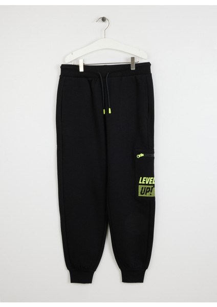 Lastikli Paça Siyah Erkek Çocuk Eşofman Altı 3WFMCF05R 100