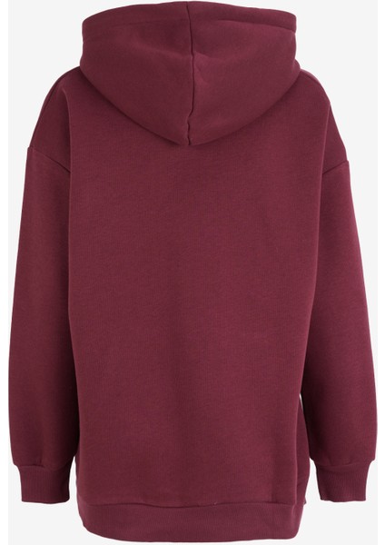 Kapüşon Yaka Baskılı Bordo Kadın Sweatshırt 251 Lcf 241010 Kındy Bordo
