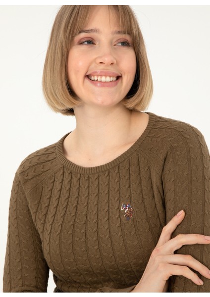 Bisiklet Yaka Slim Fit Haki Kazak Kadın fiyatları