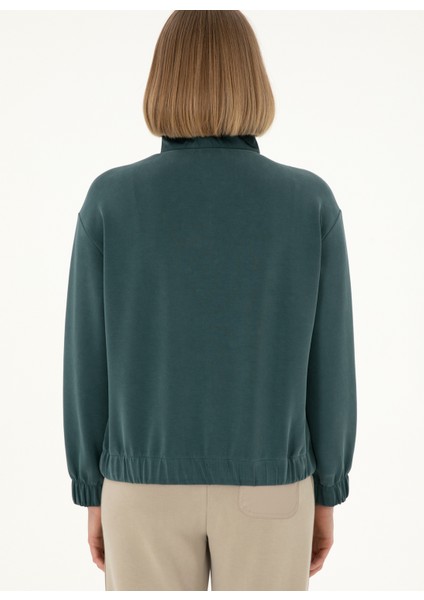 Dik Yaka Koyu Yeşil Kadın Sweatshırt Ramı indirimleri