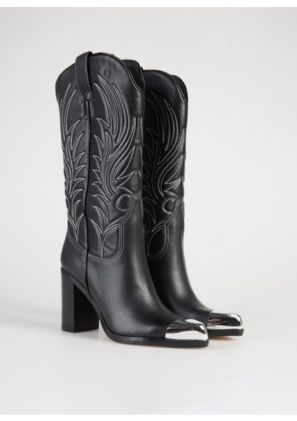 The Zaina Kadın Siyah Western Topuklu Çizme fiyatları