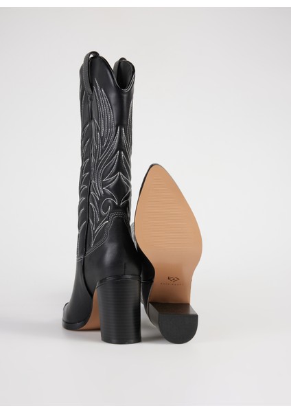 The Zaina Kadın Siyah Western Topuklu Çizme fırsatları
