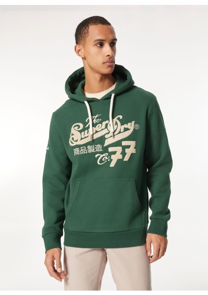 Kapüşon Yaka Yeşil Erkek Sweatshırt M2013697AXO9_EMBROIDER Scrıpt Graph