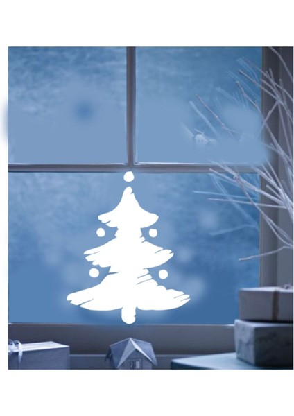 Tekno Trust Beyaz Çizim Yılbaşı Ağacı Sticker Çıkartma Süslemesi 40X50CM fırsatları