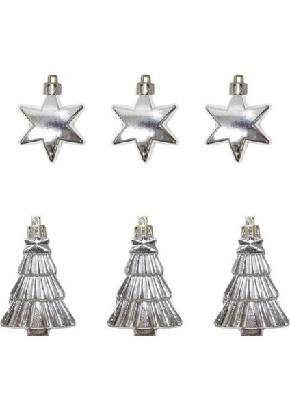Yıldız ve Ağaç Yılbaşı Süsü 7cm Gümüş Rengi 12'li fiyatları