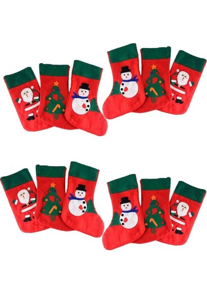 Tekno Trust Yılbaşı Temalı Elyaf Çorap Noel Hediye Dağıtma Çorabı 12 Adet 36X17 cm