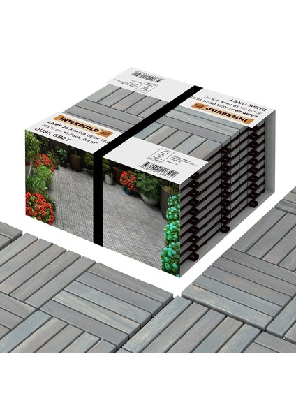 Akasya Yer Karoları 30 x 30 cm | Alacakaranlık Grisi | Veranda ve Balkon | 10 Fayans = 0,9 ㎡ Paket Başına Balkon Zemin Kaplaması | Teras Plakaları | Ahşap Fayans Balkon