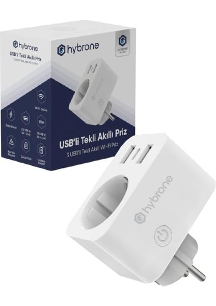 3 USB Çıkışlı Tekli Wi-Fi Akıllı Priz