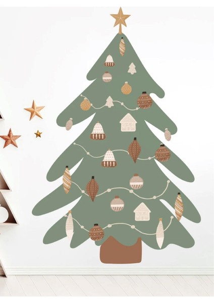 Tekno Trust Yılbaşı-Süsle Noel Ağacı Çocuk Bebek Odası Sticker Seti , Yılbaşı Süsü Yeni Yıl Kış Konsepti