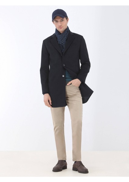 Lacivert Regular Fit Kelebek Yaka Klasik Dokuma Palto