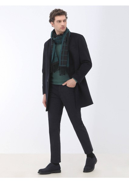 Lacivert Regular Fit Kelebek Yaka Klasik Dokuma Palto modelleri