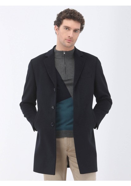 Lacivert Regular Fit Kelebek Yaka Klasik Dokuma Palto fırsatları