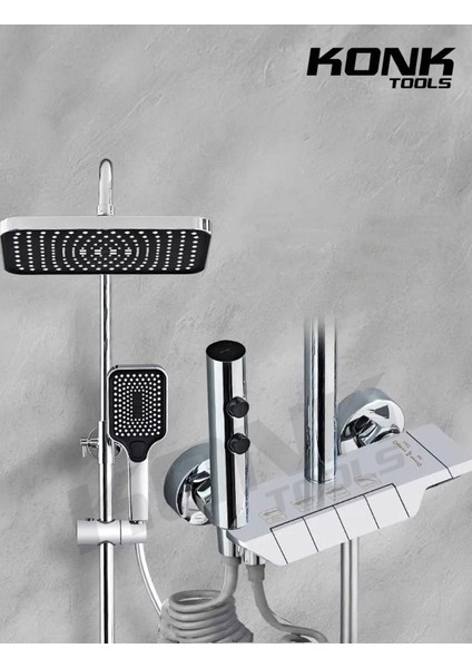 Piyano 5 Fonksiyonlu Krom Banyo Bataryalı Robot Duş Seti Tepe Duşu Duş Seti 130 cm