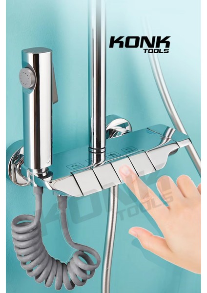 Piyano 5 Fonksiyonlu Krom Banyo Bataryalı Robot Duş Seti Tepe Duşu Duş Seti 130 cm indirimleri