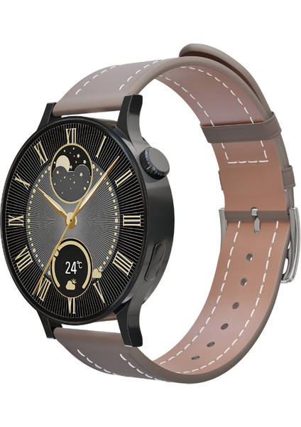 LW38 Siyah Kasa 38 mm Kahverengi Kordon Akıllı Saat