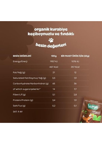 Humm Organik Keçiboynuzlu ve Fındıklı Vegan Kurabiye 55 gr