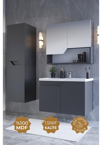 Teta Home Napoli 80 cm Mdf Banyo Dolabı Seti + Boy Dolabı