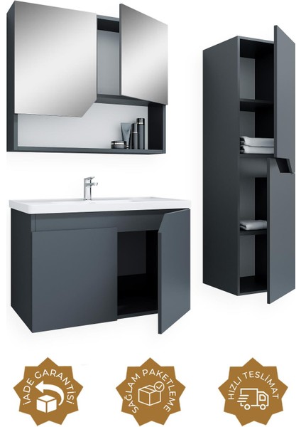 Teta Home Napoli 80 cm Mdf Banyo Dolabı Seti + Boy Dolabı