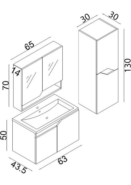 Napoli 65 Cm Mdf Banyo Dolabı Seti + Boy Dolabı