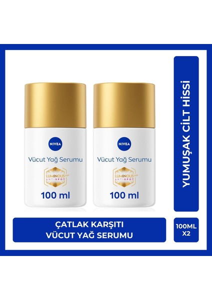 NIVEA Luminous630 Çatlak Karşıtı Vücut Yağ Serumu 100ml, Hamilelik, Kilo Değişimi Çatlak Giderici, X2 Adet