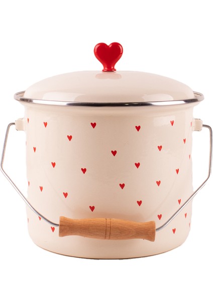 Cupid Kalp Desenli Emaye Yoğurt Tenceresi/ Çok Amaçlı Bakraç (20CM-3 Litre)