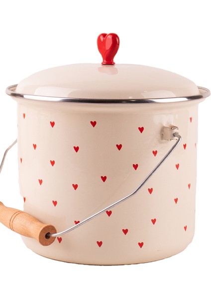 Cupid Kalp Desenli Emaye Yoğurt Tenceresi/ Çok Amaçlı Bakraç (20CM-3 Litre)