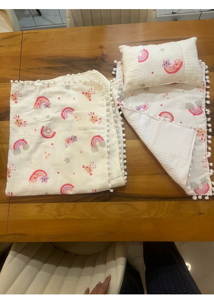 Battaniyeli 3'lü Bebek Müslin Alt Açma Seti, Minderi, Bebek Yastığı, Yenidoğan, Beşik,bebek Ürünleri fırsatları