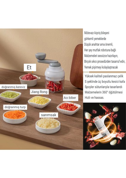 250ML Manuel Döner Kesme，mini El Rondosu 3 Çelik Bıçaklı Kablosuz Doğrayıcı (Yurt Dışından) fırsatları