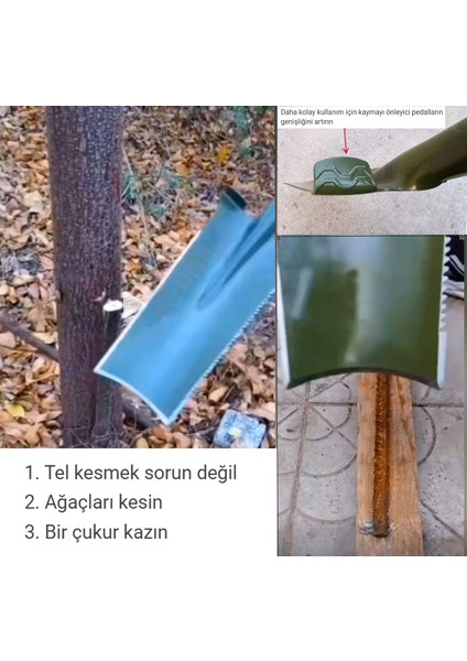 Çok Fonksiyonlu Kürek, Manganez Çelik Kürek, Delik Kazmak, Ağaç Kesmek ve Tuğla Kesmek Için Kullanılır, Üç Kenarlı (Yurt Dışından)