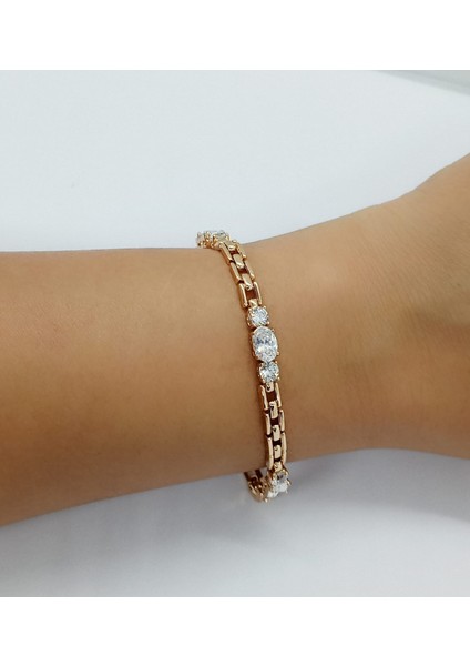 Xupıing Jewelry Zirkon Taşlı Rose Gold Kare Zincir Bileklik