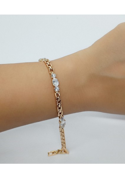 Xupıing Jewelry Zirkon Taşlı Rose Gold Kare Zincir Bileklik fiyatları