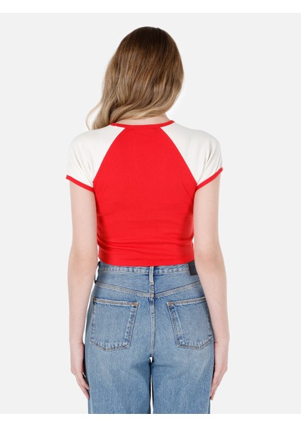 Slim Fit Yuvarlak Yaka Kadın Kirmizi Kısa Kol Tişört Cl1069238 fiyatları