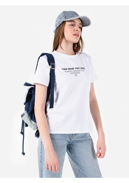 Regular Fit Yuvarlak Yaka Kadın Beyaz Kısa Kol Tişört Cl1068591