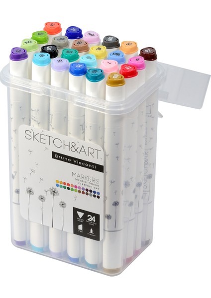 "sketch & Art" Çift Taraflı Marker Kalem Seti Plastik Kutulu 24'lü