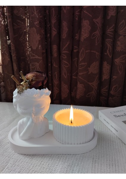3 Lü Set Kız Dekoratif Vazo + Mumluk + Elips Tepsi
