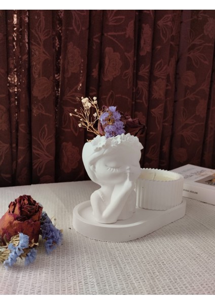 3 Lü Set Kız Dekoratif Vazo + Mumluk + Elips Tepsi modelleri